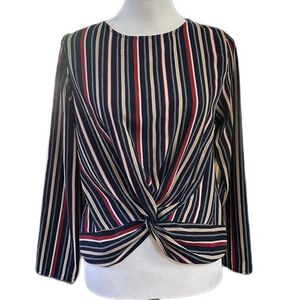 Urban Romantics Striped Long SLeeve Top‎ Blouse with Twist Tie Front